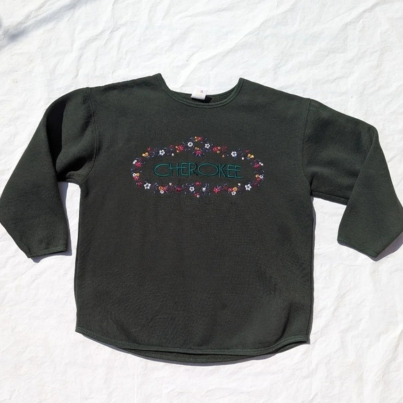 Vintage Cherokee Green Crew Sweatshirt with Logo  & Floral Design- Woman Medium - Picture 1 of 6